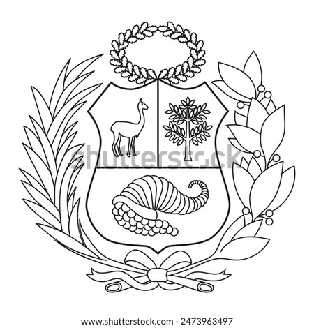 Peruvian coat of arms outline. Monochrome contour vector illustration fol logo.