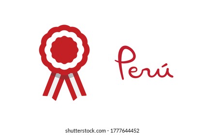 Peruvian cockade vector illustration. National symbol with Peru flag colors. Red and white rosette ribbon.