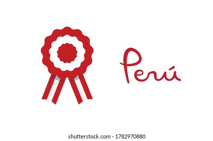 Peruvian cockade vector illustration. National symbol with Peru flag colors. Red and white rosette ribbon.