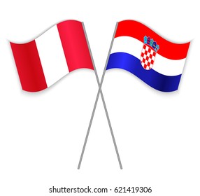 Peruvian and Croatian crossed flags. Peru combined with Croatia isolated on white. Language learning, international business or travel concept.