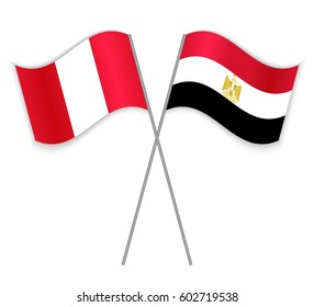 Peruvian and Egyptian crossed flags. Peru combined with Egypt isolated on white. Language learning, international business or travel concept.