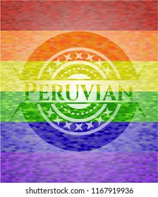 Peruvian emblem on mosaic background with the colors of the LGBT flag