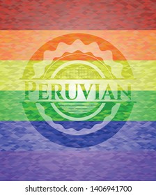 Peruvian emblem on mosaic background with the colors of the LGBT flag