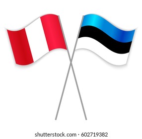 Peruvian and Estonian crossed flags. Peru combined with Estonia isolated on white. Language learning, international business or travel concept.