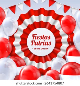 Peruvian Fiestas Patrias Realistic frame with Balloons