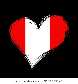 Peruvian flag heart-shaped grunge background. Vector illustration.