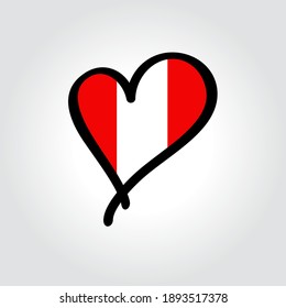 Peruvian flag heart-shaped hand drawn logo. Vector illustration.