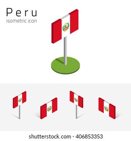 Peruvian flag (Republic of Peru), vector set of isometric flat icons, 3D style, different views. 100% editable design elements for banner, website, presentation, infographic, poster, map. Eps 10