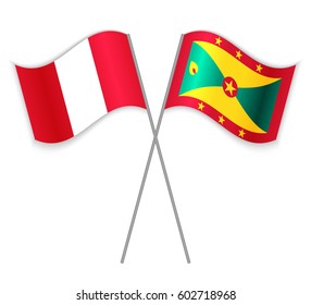 Peruvian and Grenadian crossed flags. Peru combined with Grenada isolated on white. Language learning, international business or travel concept.
