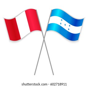 Peruvian and Honduran crossed flags. Peru combined with Honduras isolated on white. Language learning, international business or travel concept.