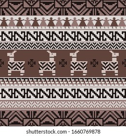 Peruvian Inca style knitting fabric pattern, llama, guanaco ornament