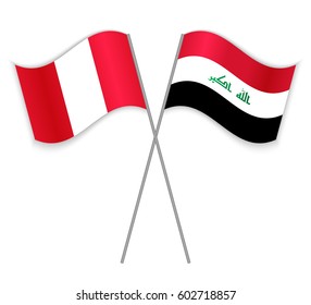 Peruvian and Iraqi crossed flags. Peru combined with Iraq isolated on white. Language learning, international business or travel concept.