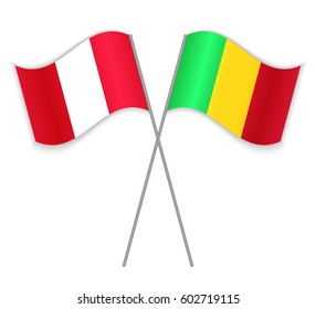 Peruvian and Malian crossed flags. Peru combined with Mali isolated on white. Language learning, international business or travel concept.