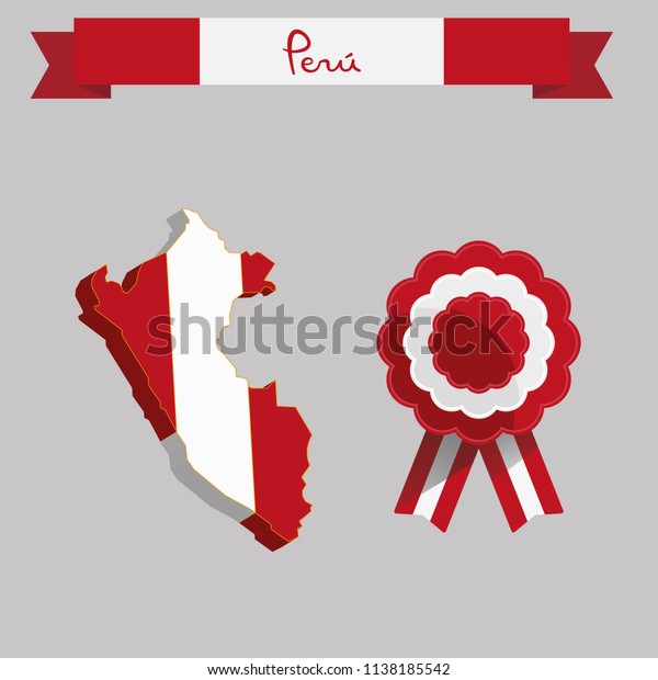 Peruvian map and cockade, red and white colors