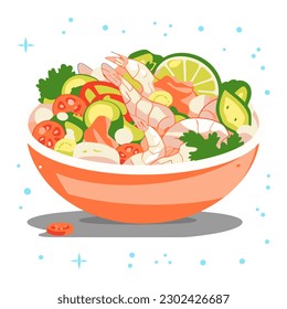 The Peruvian mixed ceviche is a traditional dish vector illustration