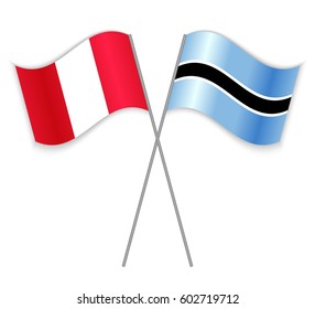 Peruvian and Motswana crossed flags. Peru combined with Botswana isolated on white. Language learning, international business or travel concept.