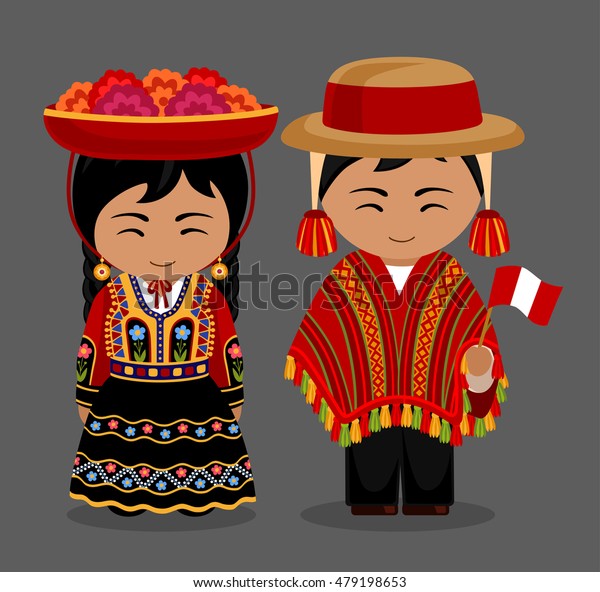 Peruvian National Dress Man Woman Traditional Stock Vector (Royalty