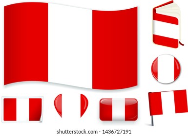 Peruvian national flag. Vector illustration. 3 layers. Shadows, flat flag, lights and shadows. Collection of 220 world flags. Accurate colors. Easy changes.