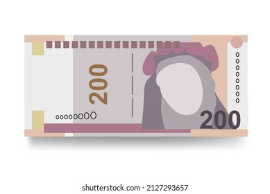 Peruvian New Sol Vector Illustration. Peru money set bundle banknotes. Paper money 200 PEN. Flat style. Isolated on white background. Simple minimal design.