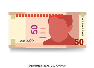 Peruvian New Sol Vector Illustration. Peru money set bundle banknotes. Paper money 50 PEN. Flat style. Isolated on white background. Simple minimal design.