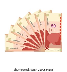 Peruvian New Sol Vector Illustration. Peru money set bundle banknotes. Paper money 50 PEN. Flat style. Isolated on white background. Simple minimal design.