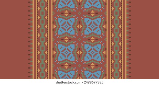 Patrón peruano Seamless Bandana impresión de seda Motivo bordado, Pixel Ikat bordado Diseño de Vector para Imprimir patrón de encaje de cerámica turca antiguo Egipto arte jacquard patrón