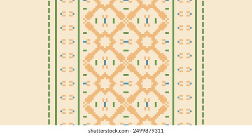 Patrón peruano Seamless Bandana impresión de seda Motivo bordado, Pixel Ikat bordado Diseño de Vector para Imprimir corbata teñido funda de almohada sambal puri kurti mughal architecture