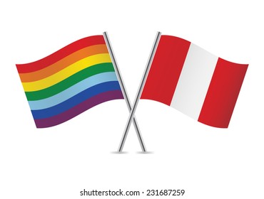 Peruvian and Rainbow Gay flags. Vector illustration.