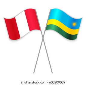Peruvian and Rwandan crossed flags. Peru combined with Rwanda isolated on white. Language learning, international business or travel concept.