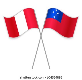 Peruvian and Samoan crossed flags. Peru combined with Samoa isolated on white. Language learning, international business or travel concept.