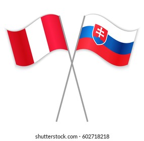 Peruvian and Slovak crossed flags. Peru combined with Slovakia isolated on white. Language learning, international business or travel concept.