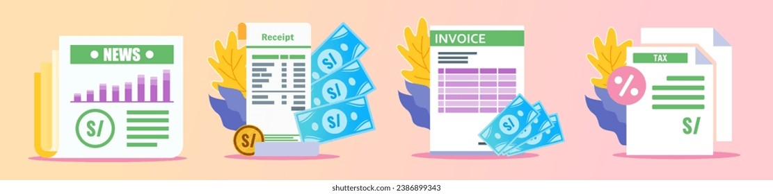 Peruvian Sol Receipt and Documents Illustration