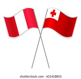 Peruvian and Tongan crossed flags. Peru combined with Tonga isolated on white. Language learning, international business or travel concept.