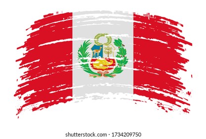 Peruvian torn flag in grunge brush stroke, vector image