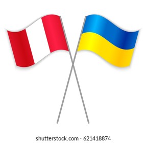 Peruvian and Ukrainian crossed flags. Peru combined with Ukraine isolated on white. Language learning, international business or travel concept.