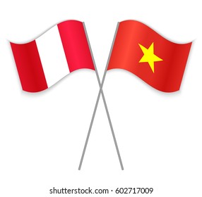Peruvian and Vietnamese crossed flags. Peru combined with Vietnam isolated on white. Language learning, international business or travel concept.