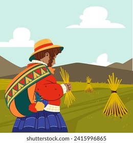Peruvian woman in the camp of the mountain doing agriculture