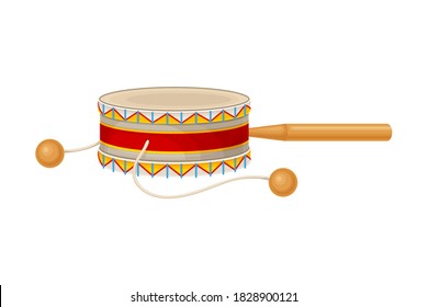 Peruvian Wooden Drum as Musical Instrument Vector Illustration