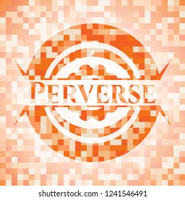 Perverse abstract emblem, orange mosaic background