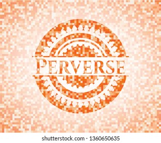 Perverse abstract orange mosaic emblem with background