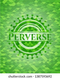 Perverse green emblem with mosaic background. Vector Illustration. Detailed.