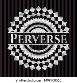Perverse silvery shiny badge. Vector Illustration. Mosaic.