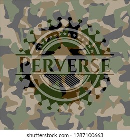Perverse written on a camouflage texture