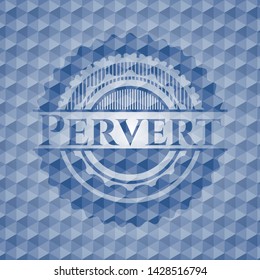 Pervert blue emblem or badge with abstract geometric polygonal pattern background. Vector Illustration. Detailed.