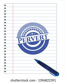 Pervert drawn with pen strokes. Blue ink. Vector Illustration. Detailed.