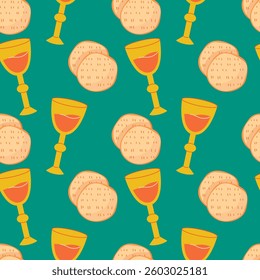 Pesach seamless pattern with matzah and a glass of wine