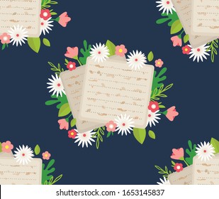 Pesah celebration concept , Jewish Passover holiday pattern. Greeting cards with traditional four wine glasses, Matzah and spring flowers.