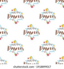 Pesah celebration concept , Jewish Passover holiday seamless pattern. David star with happy Passover greeting