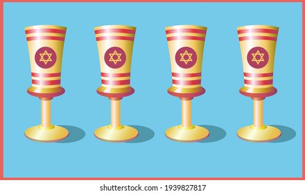  Pesah. Passover.Four wine glasses .Four bowls symbolize four promises in The Schmot Book.