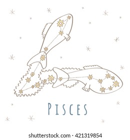 pesces Zodiac sign 12. constellation with pattern stars simple simbol